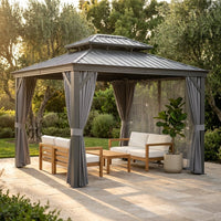 12'X14' Hardtop Gazebo, Heavy Duty Aluminum Permanent Hardtop Gazebo Outdoor Pavilion with Curtains and Netting for Garden — Studio Shot