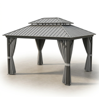 12'X14' Hardtop Gazebo, Heavy Duty Aluminum Permanent Hardtop Gazebo Outdoor Pavilion with Curtains and Netting for Garden — Studio Shot