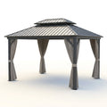 Hardtop Gazebo Pavilion Built for All Weather, 12x14 Aluminum Frame, Curtains and Netting, Garden Outdoor