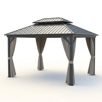 12'X14' Hardtop Gazebo, Heavy Duty Aluminum Permanent Hardtop Gazebo Outdoor Pavilion with Curtains and Netting for Garden — Studio Shot