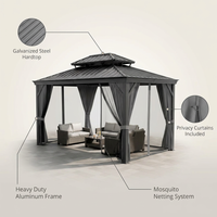 12'X14' Hardtop Gazebo, Heavy Duty Aluminum Permanent Hardtop Gazebo Outdoor Pavilion with Curtains and Netting for Garden — infographic