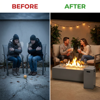 50000 BTU Coating Steel Propane Fire Pit Table in Gray Rectangular Modern Outdoor Gas Fire Table with Tank Holder — Before & After