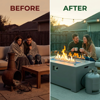 50000 BTU Coating Steel Propane Fire Pit Table in Gray Rectangular Modern Outdoor Gas Fire Table with Tank Holder — Before & After