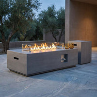 50000 BTU Coating Steel Propane Fire Pit Table in Gray Rectangular Modern Outdoor Gas Fire Table with Tank Holder — Studio Shot