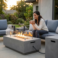 50000 BTU Coating Steel Propane Fire Pit Table in Gray Rectangular Modern Outdoor Gas Fire Table with Tank Holder — Lifestyle