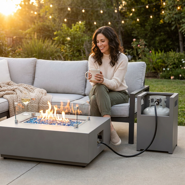 Propane Fire Pit Table Built for Year-Round Use, 50000 BTU Output, Gray Steel Frame, Tank Holder Included