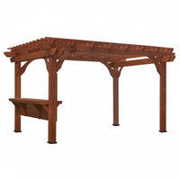 Cedar Wood Pergola Built for Outdoor Shade, 10x14 Ft Structure, Built-in Bar, Electric PowerPort