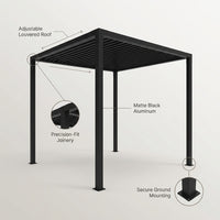 8 Ft. X 8 Ft. Matte Black Aluminum Pergola — infographic