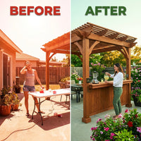 Ashland 10 Ft. X 14 Ft. All Cedar Wood Outdoor Pergola Shade Structure with Bar and Electric — Before & After