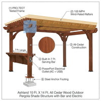 Ashland 10 Ft. X 14 Ft. All Cedar Wood Outdoor Pergola Shade Structure with Bar and Electric — How It Works