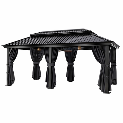 12×20 Hardtop Gazebo with Metal Roof, Heavy Duty Galvanized Steel Gazebo with Reinforced Aluminum Frame, Flame-Resistant Curtain