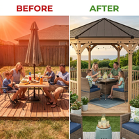DIY Meridian 12 Ft. Octagon Enclosed Wood Outdoor Patio Gazebo with Brown Hardtop Metal Roof and 36 In. Guard Rail — Before & After