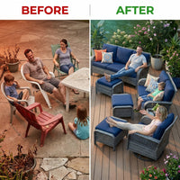 Patio Furniture Set 6-Piece Outdoor Patio Conversation Set with Blue Cushions Lawn Furniture — Before & After