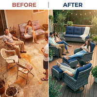 Patio Furniture Set 6-Piece Outdoor Patio Conversation Set with Blue Cushions Lawn Furniture — Before & After