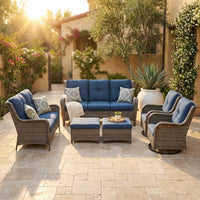 Patio Furniture Set 6-Piece Outdoor Patio Conversation Set with Blue Cushions Lawn Furniture — Studio Shot