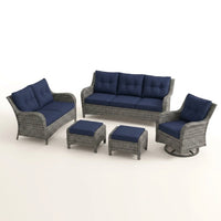 Patio Furniture Set 6-Piece Outdoor Patio Conversation Set with Blue Cushions Lawn Furniture — Studio Shot