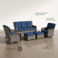Patio Furniture Set 6-Piece Outdoor Patio Conversation Set with Blue Cushions Lawn Furniture — infographic