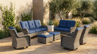 Patio Furniture Set 6-Piece Outdoor Patio Conversation Set with Blue Cushions Lawn Furniture — Lifestyle