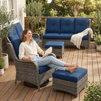 Patio Furniture Set 6-Piece Outdoor Patio Conversation Set with Blue Cushions Lawn Furniture — Lifestyle