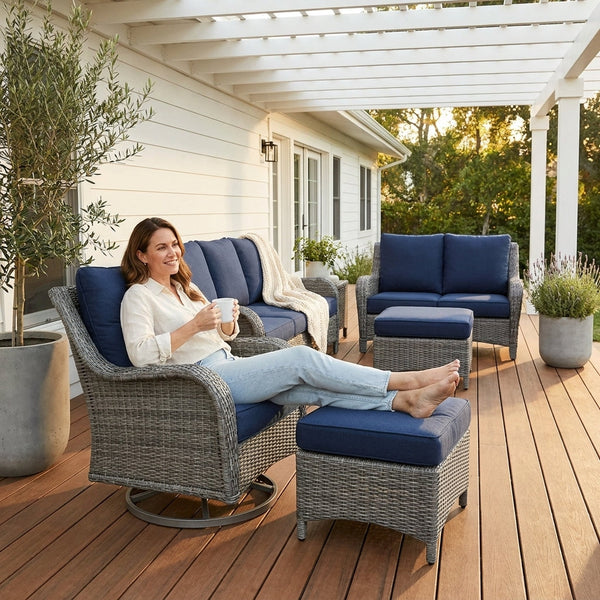 Outdoor Patio Furniture Set Built for Modern Lounging, 6-Piece Steel Frame, High-Density Cushions, Swivel Rockers