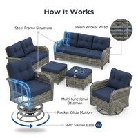 Patio Furniture Set 6-Piece Outdoor Patio Conversation Set with Blue Cushions Lawn Furniture — How It Works