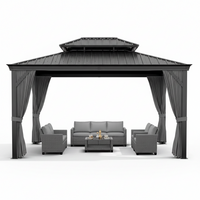 Hardtop Gazebo Pavilion Built for All Weather, 12x14 Aluminum Frame, Curtains and Netting, Garden Outdoor
